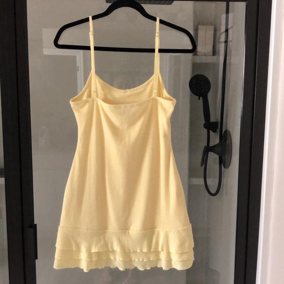 Edikted butter yellow pointelle mini dress stretch M dainty rosette - Picture 4 of 12